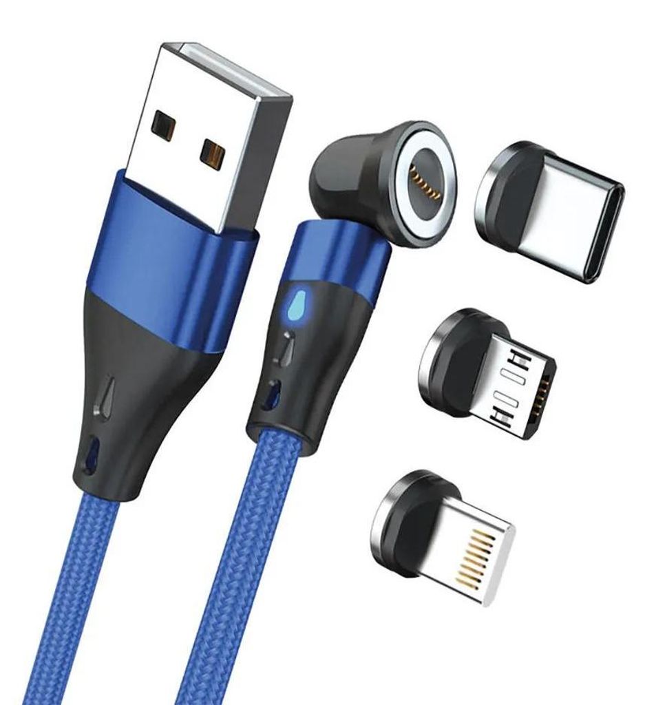 RealPower Magnetic cable 3 Amp,1m,blau mit Adaptern