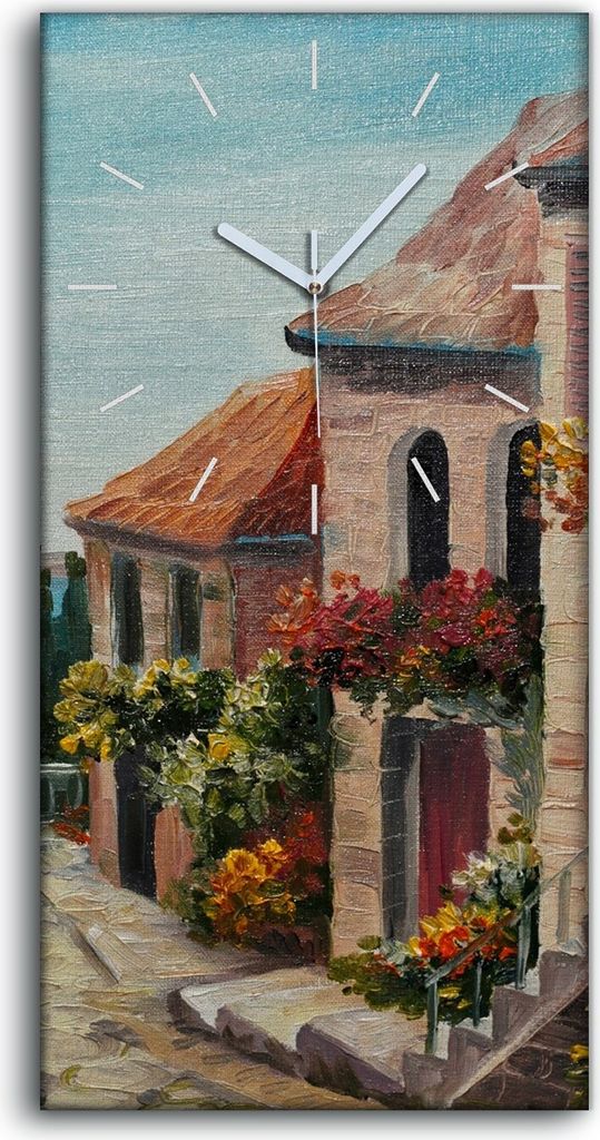 Wandbild Leinwand Bilder mit Uhr 30x60 Ölgemälde Stadt Himmel Gebäude Kunst - weiße Hände