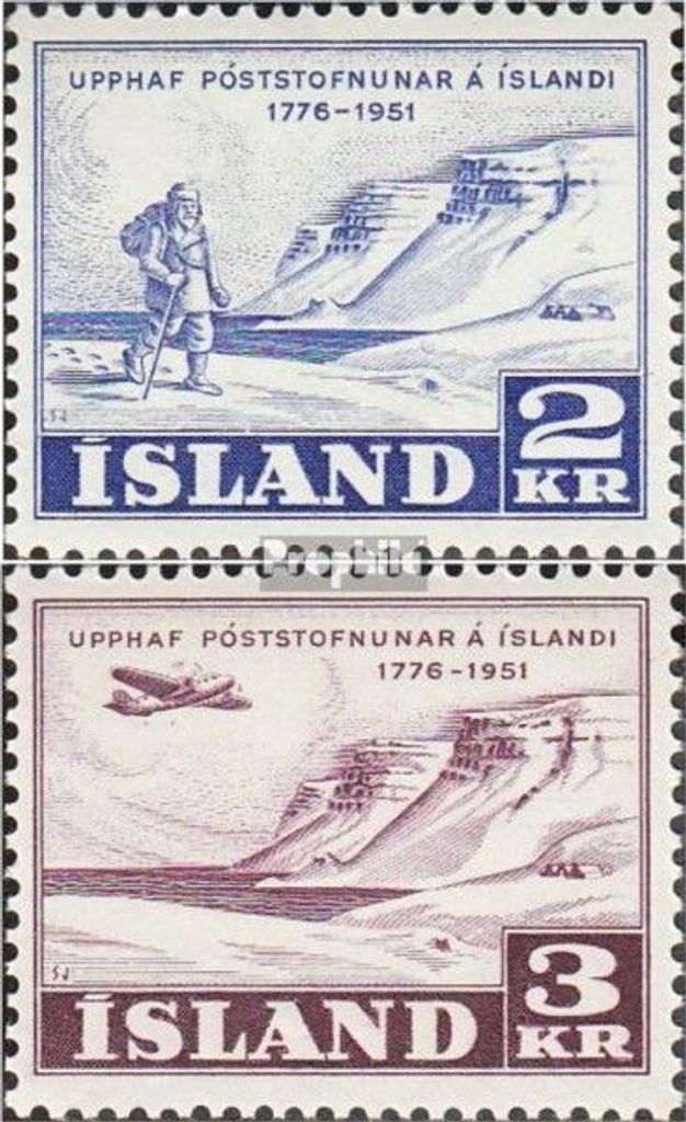 Briefmarken Island 1951 Mi 273-274 (kompl.Ausg.) Jahrgang 1951 komplett postfrisch 175 Jahre Postdienst