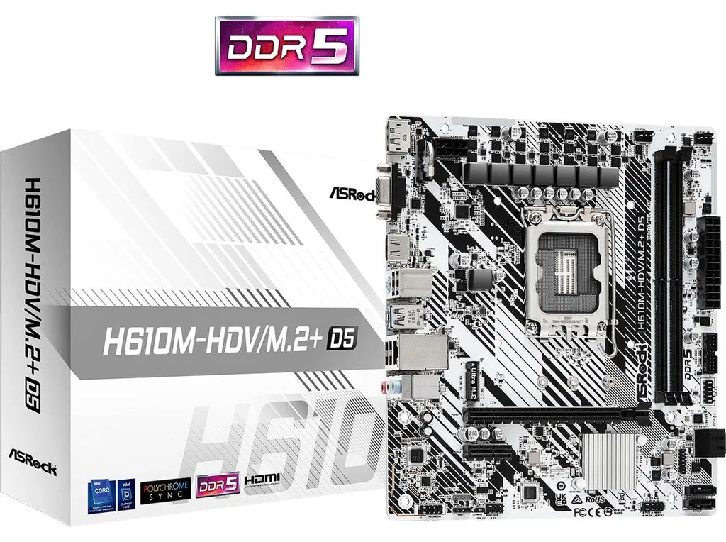 ASRock H610M-HDV/M.2+ D5 avec Support Mémoire DDR5 et Stockage M.2 - 5