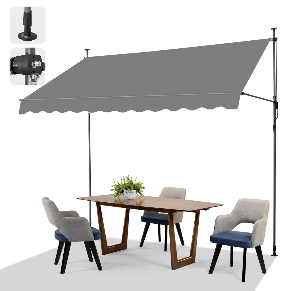 FCH Balkonmarkise 300x150x(200-300) cm Gelenkarm Markise Klemmmarkise Sonnenmarkise Balkon ohne Bohren - Beschattung Terrasse & Balkon,Grau