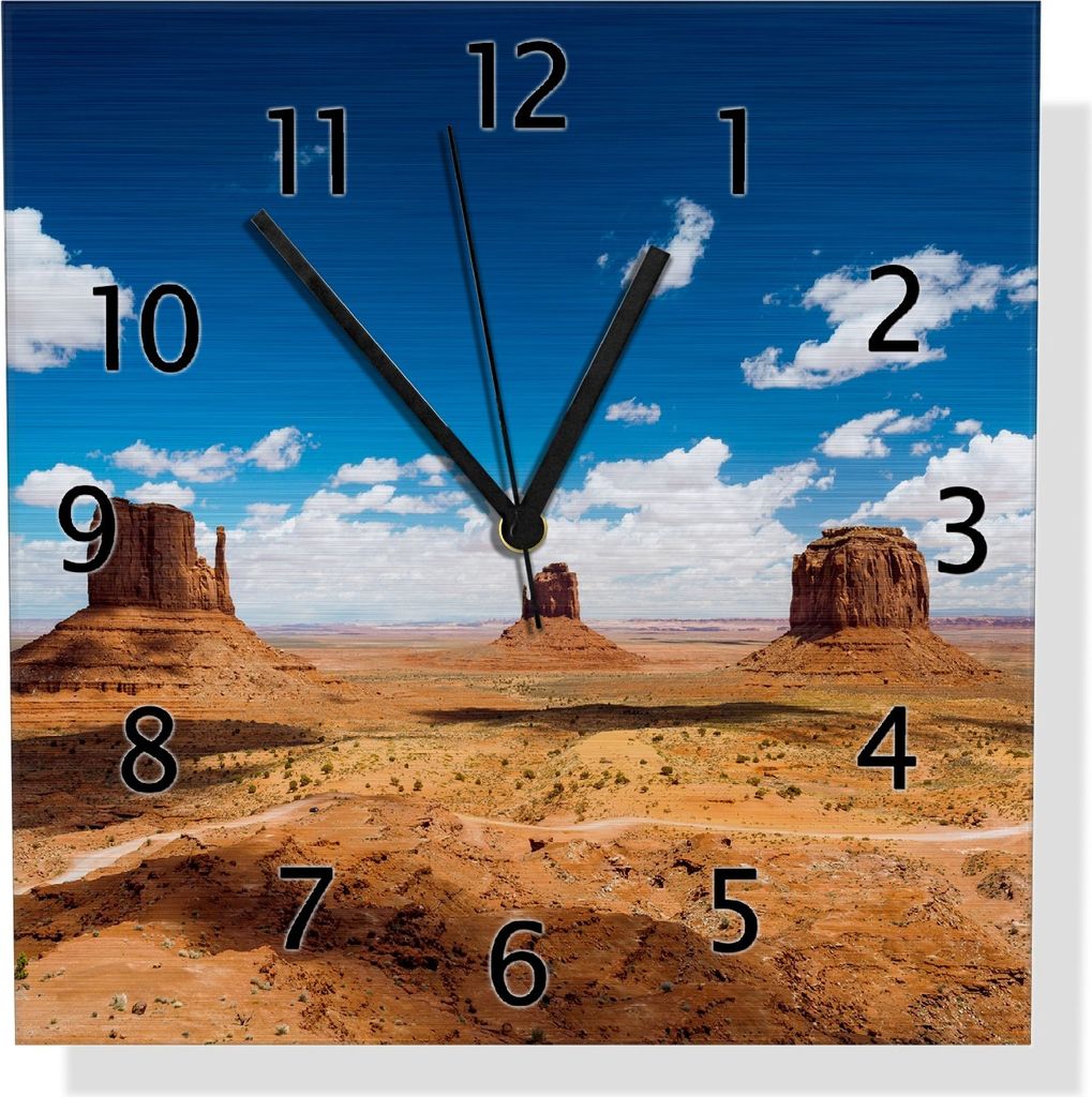 Wallario Design Wanduhr Monument Valley aus Aluverbund, Größe 30 x 30 cm
