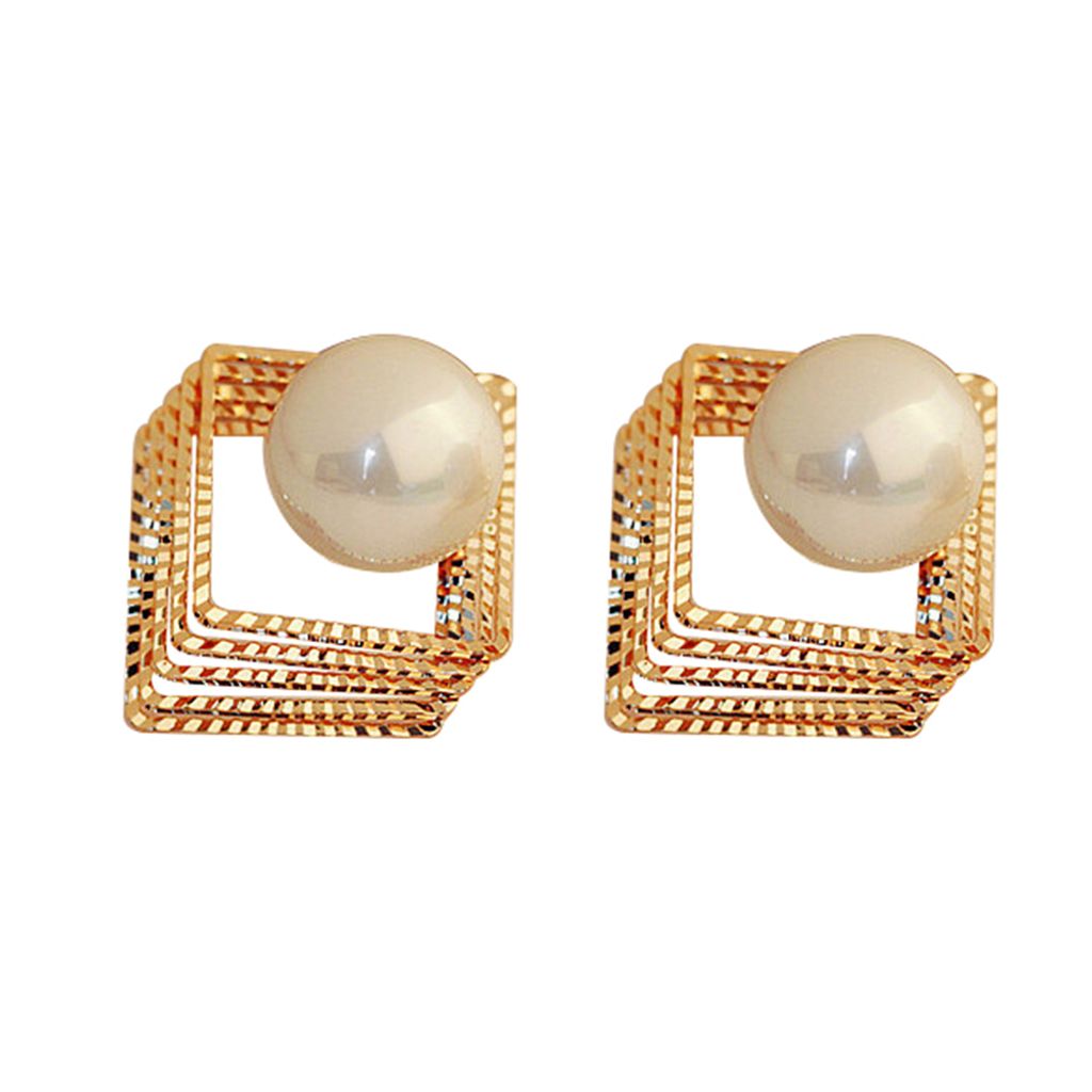 Frauen Mode Mehrschichtige Faux Perle Ohrstecker Ohrringe Party Schmuck Geschenk-Golden
