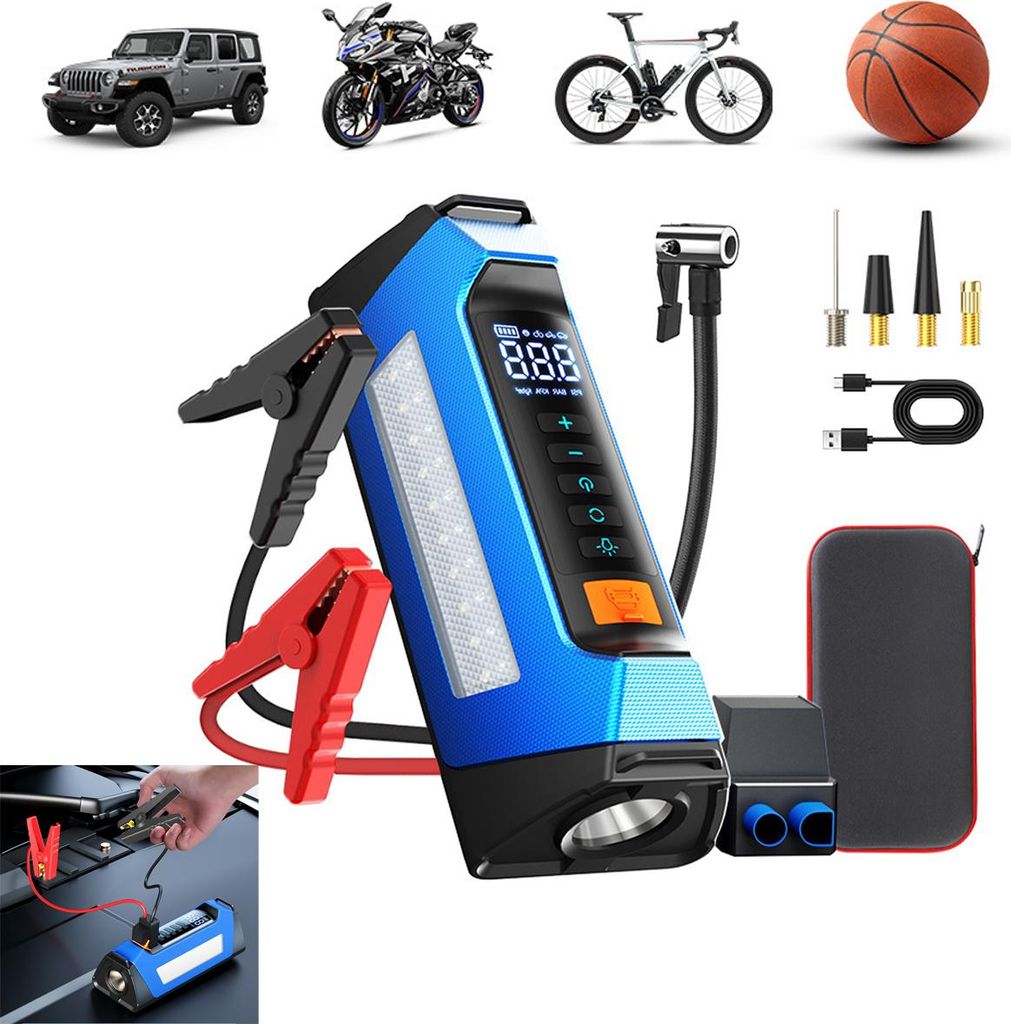 Multifunktionaler Auto-Notstarter 12V 6000mAh – Mit Luftpumpe + LED-Notbeleuchtung, 12,0L Kompatibel