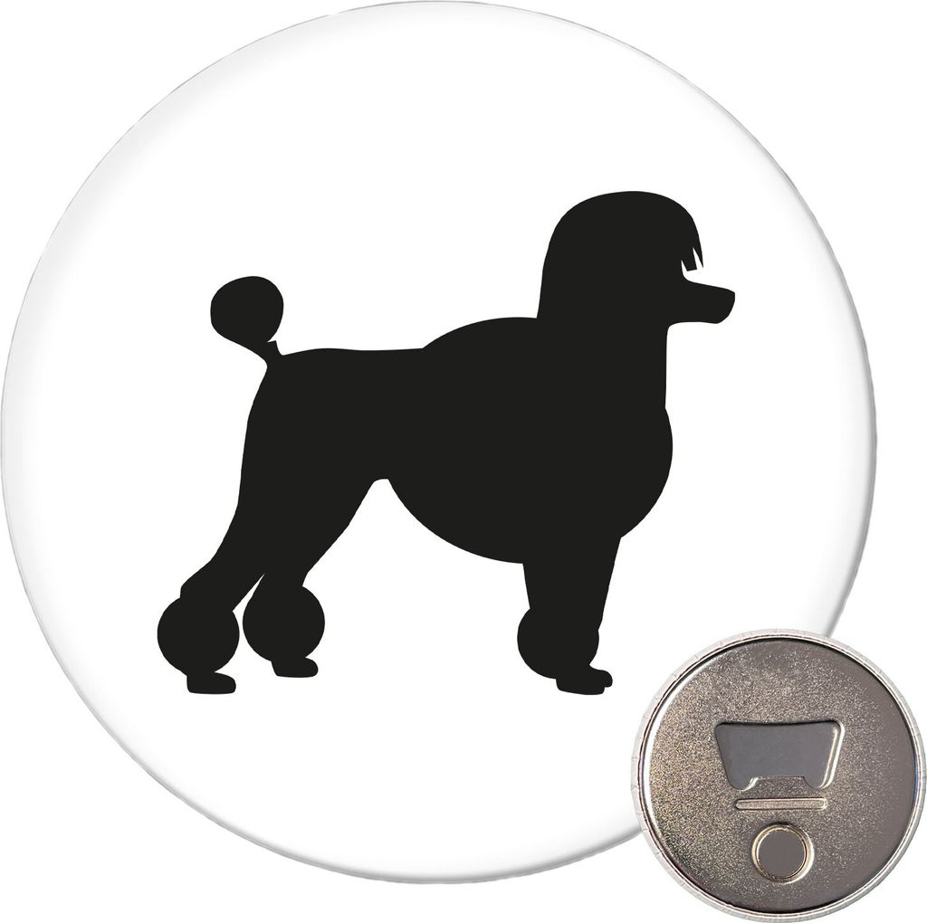 Huuraa Magnet Pudel Silhouette 59mm Kühlschrankmagnet rund Flaschenöffner Geschenkidee