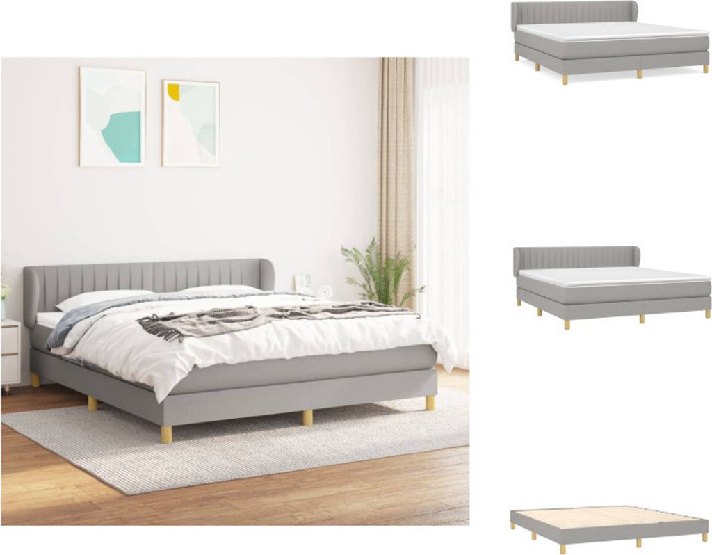 vidaXL Boxspringbett mit Matratze Hellgrau 180x200 cm Stoff - Betten & Bettgestelle