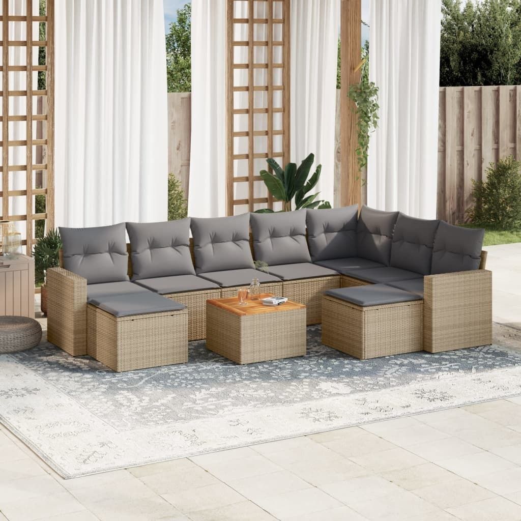 10-tlg. Garten-Sofagarnitur mit Kissen Beige Poly Rattan 3256738