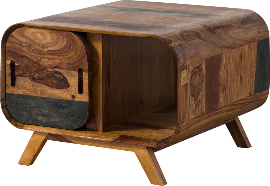 Table de salon carrée en bois massif MAILAND 70x70 cm marron foncé