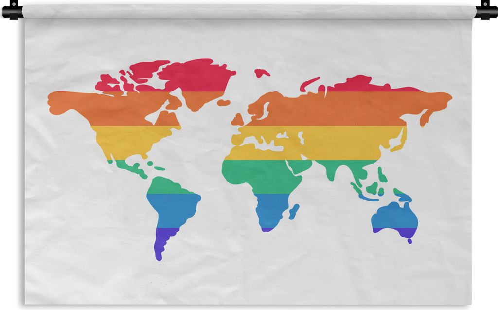 MuchoWow Wandteppich Wandbehang Weltkarte - Stolzflagge - Regenbogen 120x80 cm Tapisserie Dekoration Wandtuch - Wanddekorationen - Wandtücher