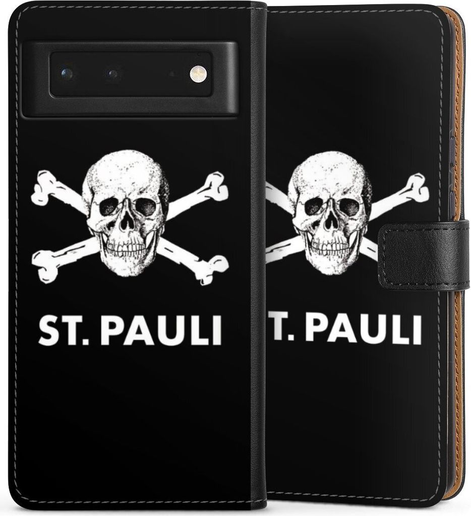 DeinDesign Klapphülle für Google Pixel 6 Handytasche Lederhülle Tasche FC St. Pauli Offizielles Lizenzprodukt Totenkopf