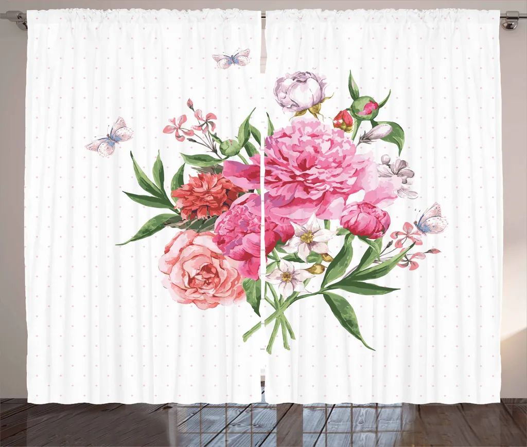 ABAKUHAUS Fiori Tenda rustica, bouquet vintage, tende universali per soggiorno con passanti e ganci, 280 x 245 cm, multicolore
