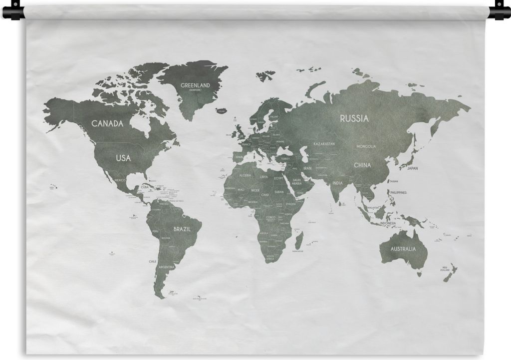 MuchoWow Wandteppich Wandbehang Weltkarte - Geographie - Grau 60x45 cm Tapisserie Dekoration Wandtuch - Das Schlafzimmer