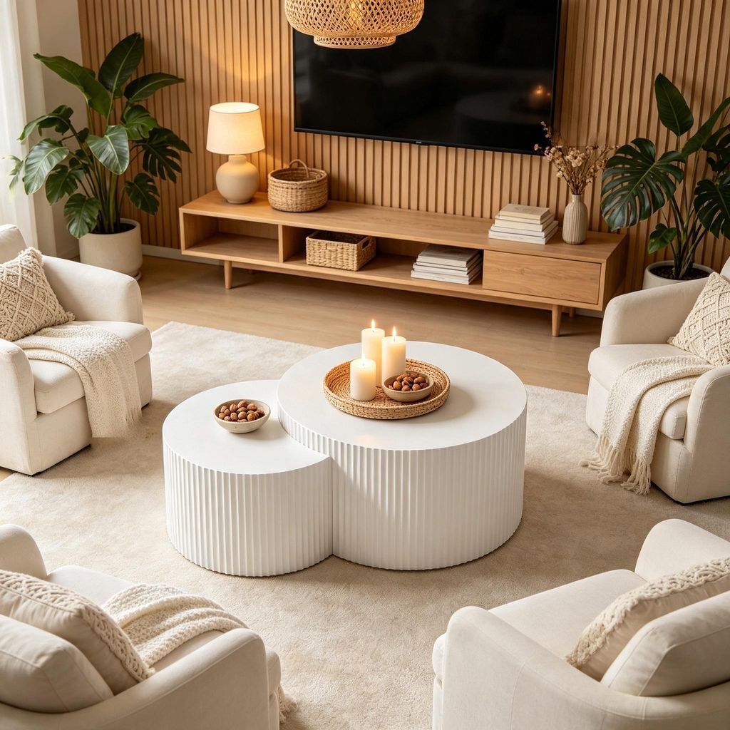 williamspace Weißes Wellen-Design Beistelltisch-Set, 2-tlg. Produktbild 