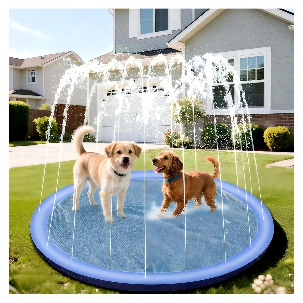 Wasserspielmatte für Haustiere, 100 CM Hundepool, Sprinkler mit Antirutschfunktion, faltbares aufblasbares Spritzpad für Welpen, Wasserspielzeug ...
