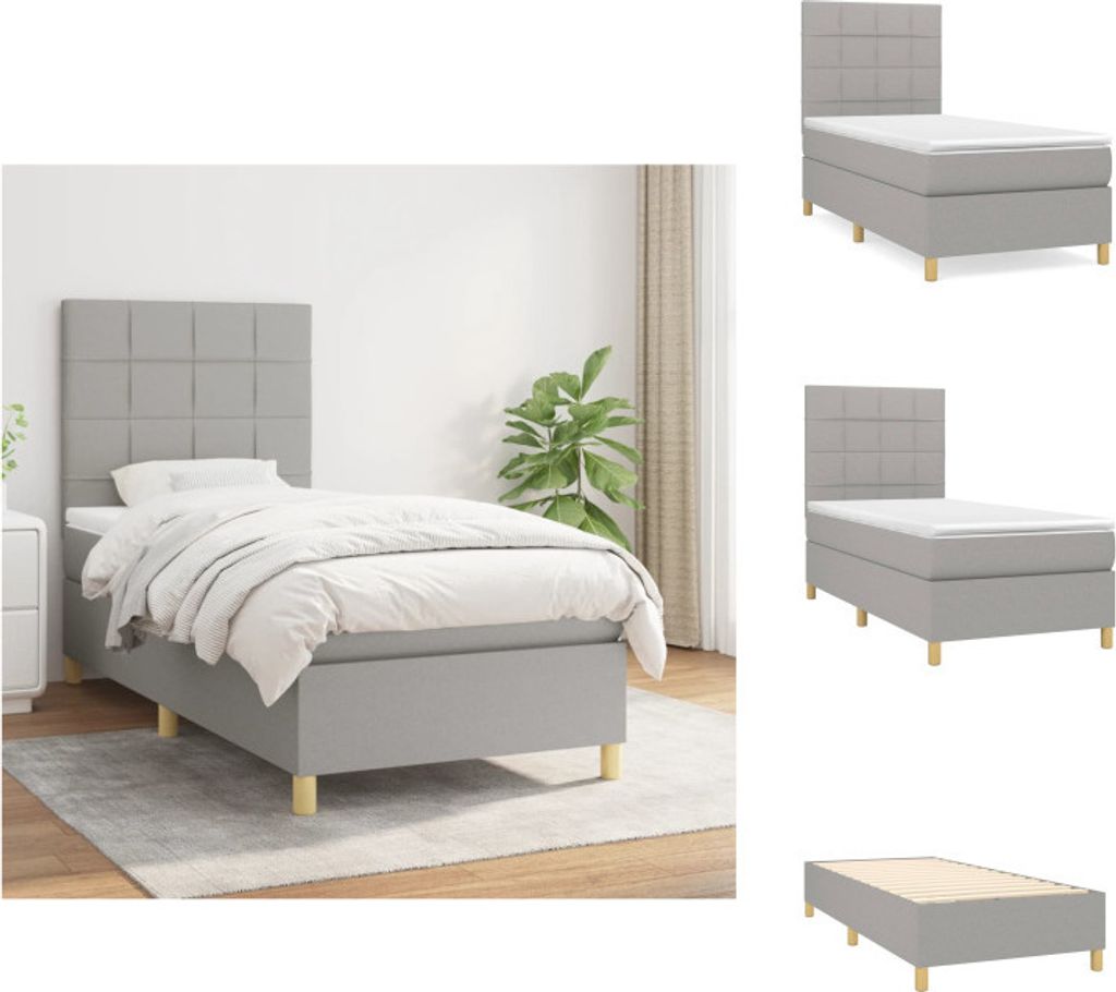 vidaXL Boxspringbett mit Matratze Hellgrau 90x190 cm Stoff - Betten & Bettgestelle