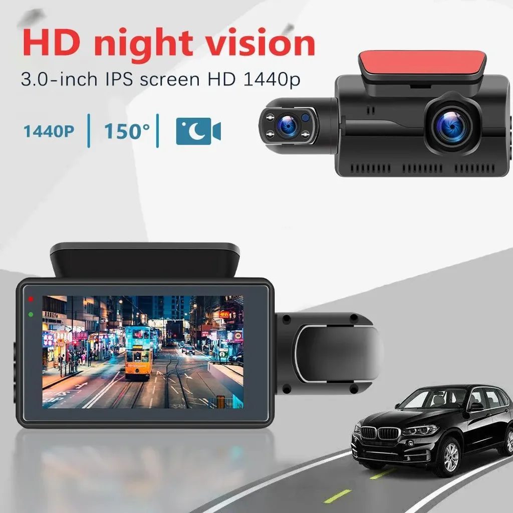 Dashcam enregistreur vidéo voiture avec vision nocturne et écran IPS