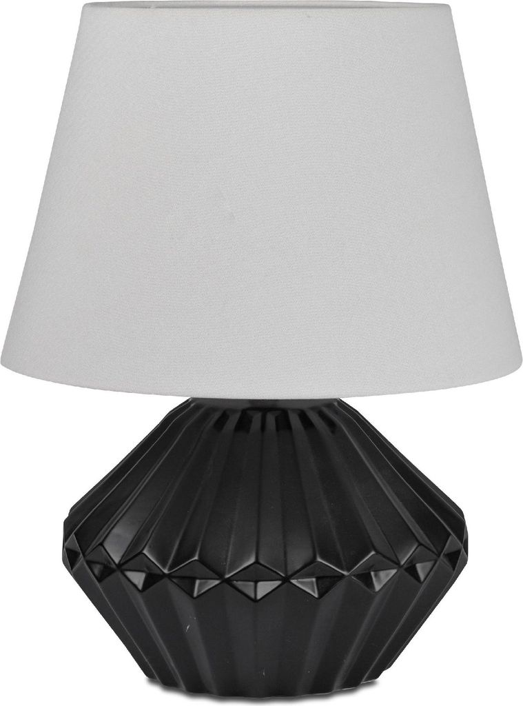 Tischlampe Relief bauchig rund matt schwarz H. 46cm mit silbernem Schirm Formano