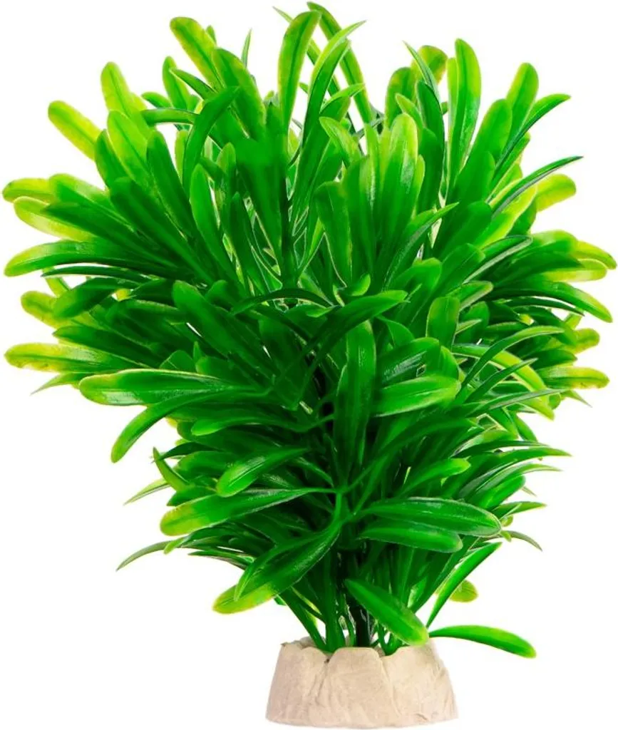 Plante synthétique aquarium avec socle lesté feuillage souple vert