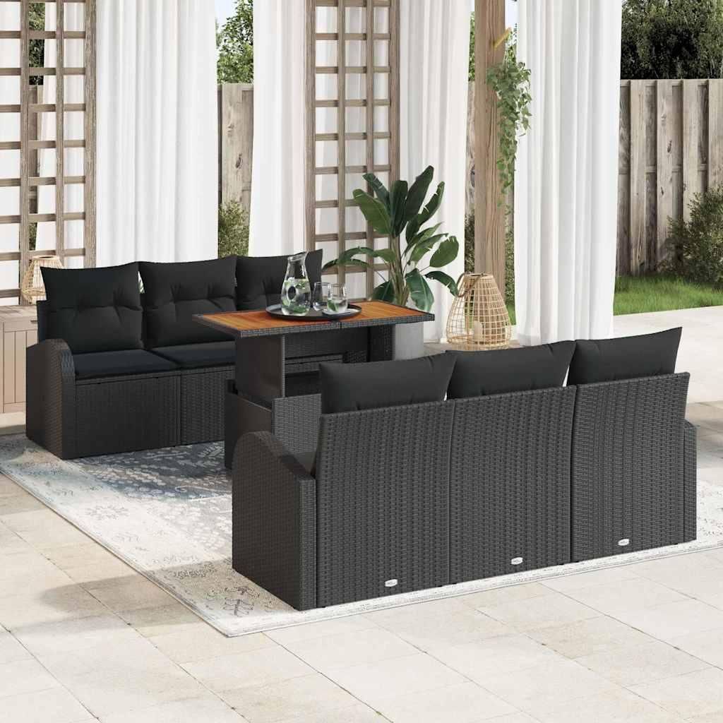 "im Angebot" Garten-Sofa-Set mit Kissen 7 pcs - Terrassen-Sofa - Schwarz - Gartensofas CC12730