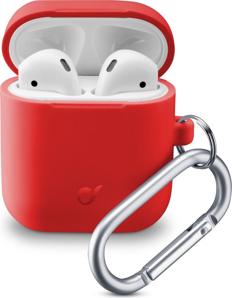 Cellularline Bounce - AirPods 1&2 Schutzhülle für AirPods aus Soft-Touch-Silikon mit Haken, Rot, Apple, Silikon, 38 g, 25 mm, 70 mm