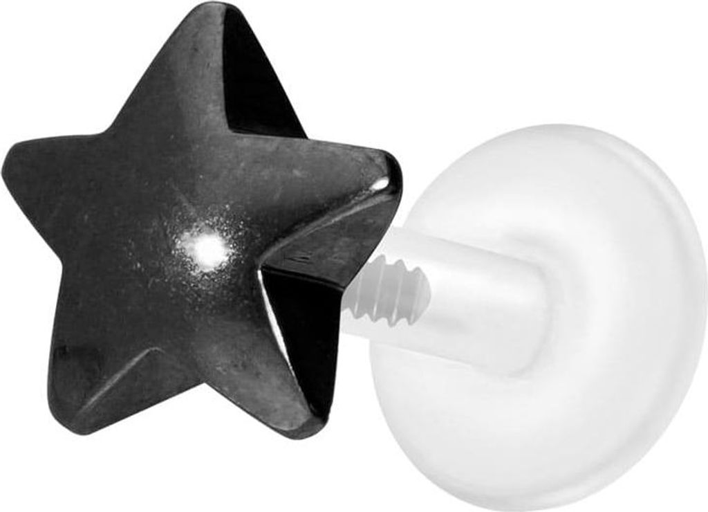 Ohrpiercing, Nasenpiercing PTFE Labret mit Innengewinde + Titan-Aufsatz STERN Schwarz Stablänge: 5mm | Stabstärke: 1,2mm