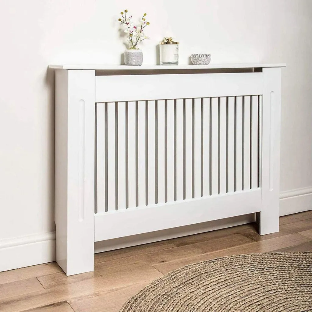 Cache radiateur blanc 111x92 cm - Design à lattes horizontales en MDF