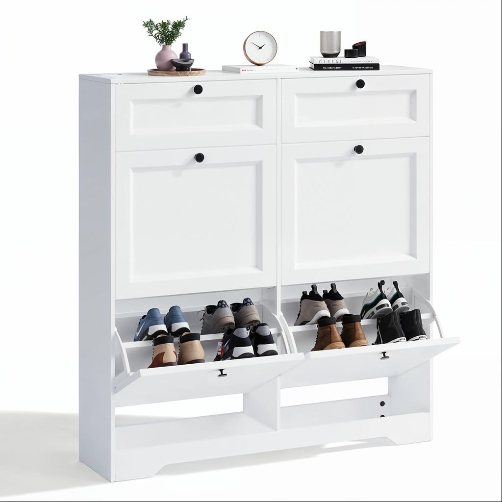 Schuhschrank BEALIFE 95x24x102 cm mit 4 Kippfächern & 2 Produktbild 