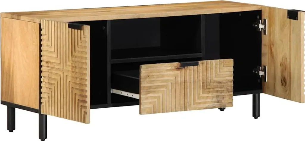 Petit meuble TV pour salon en bois de manguier marron - Style Exotique