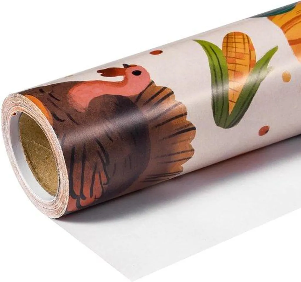 Mini Rouleau Papier Cadeau Automne Turquoise et Orange - 432 cm x 10 m