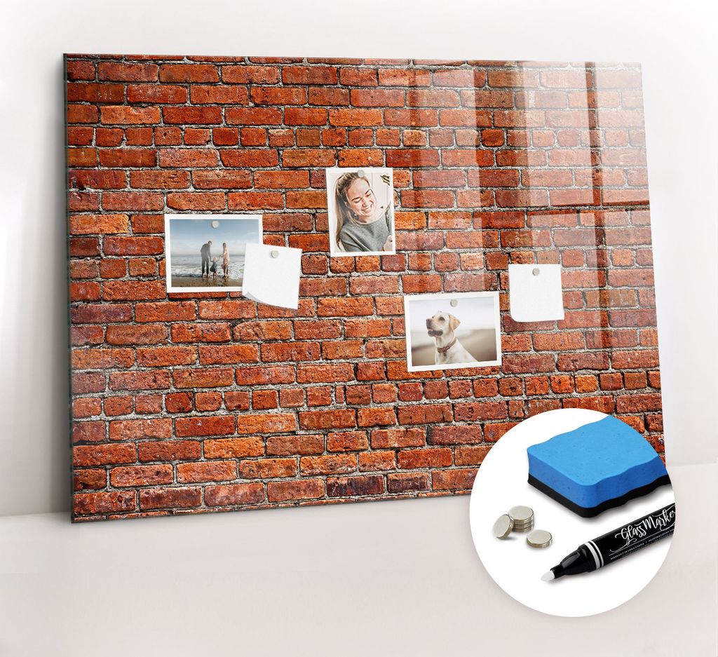 Magnetische Wandtafel - Weißer Marker + Schwamm + Magnete 100 x 70 cm - Alte Backsteinmauer