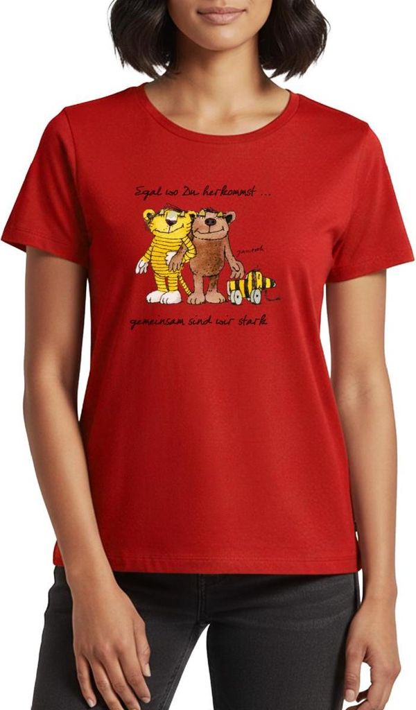 Spreadshirt Janosch Bär Tigerente Tiger Gemeinsam Stark Frauen Premium T-Shirt, XS, Rot