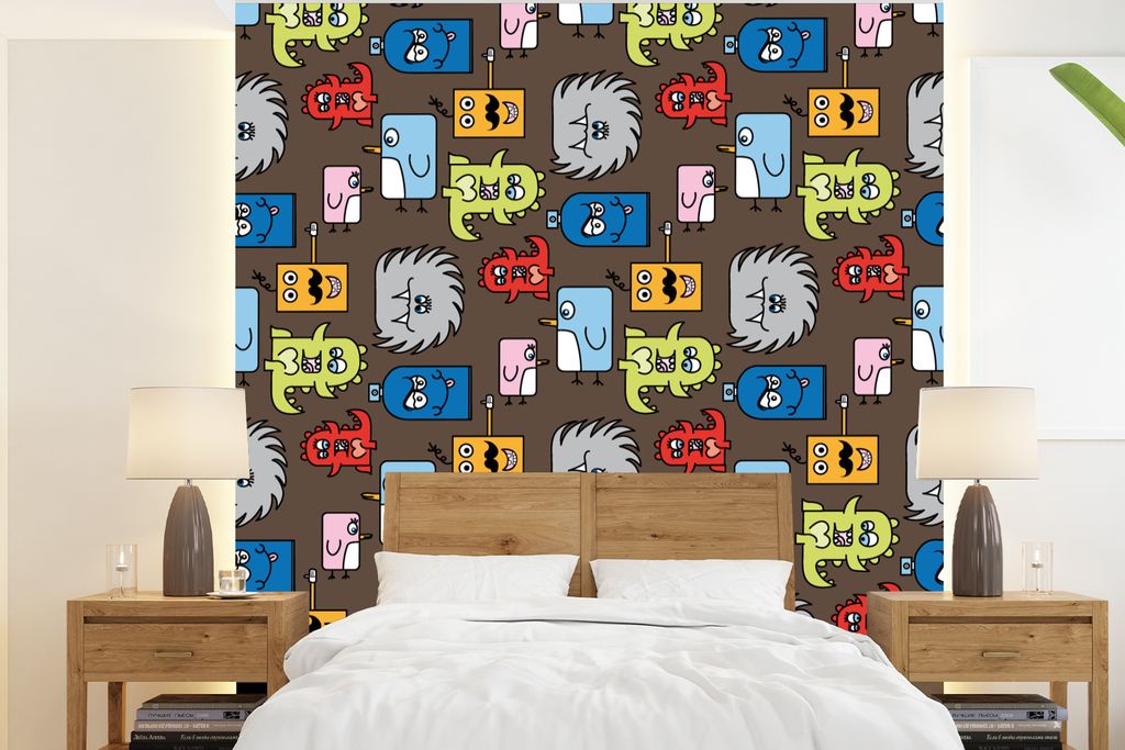 MuchoWow Fototapete für Wohnzimmer oder Schlafzimmer Wandtapete Vinyl Motivtapete Muster - Monster - Tiere - Kinder - Kinder - 240x260 cm - Tape...