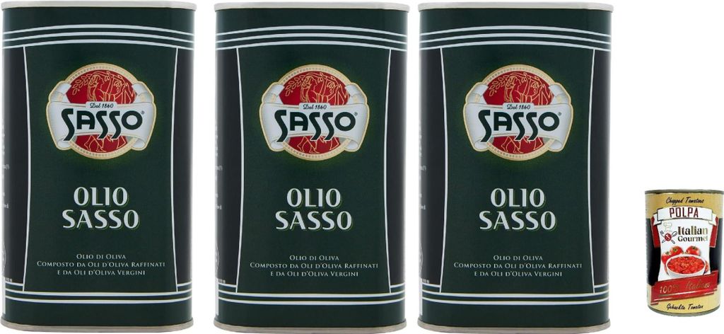 Sasso Olio Extra vergine D'oliva Natives Olive Olivenöl 3x 500ml 100% Italienisch, Extra virgin oil + Italian Gourmet polpa 400g