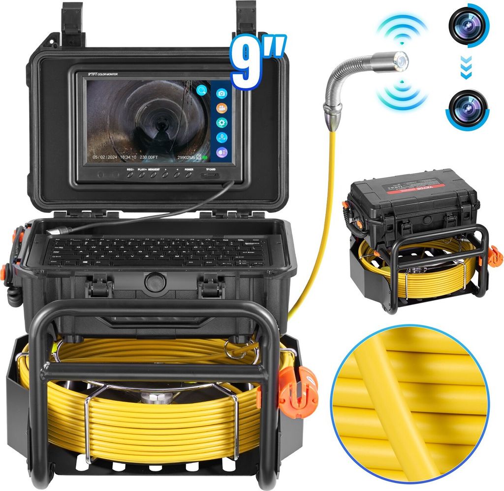 70m Kanalkamera Rohrinspektionskamera Rohrkamera 512Hz Sender 9Zoll 1080P