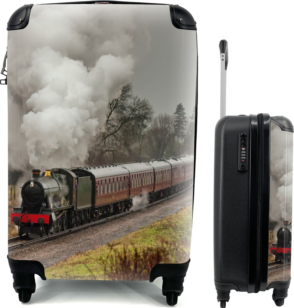 MuchoWow Koffer Handgepäck Trolley Rollkoffer Kleine Reisekoffer mit 4 Rollen - Ein Dampfzug bei grauem Himmel - Cabin Size < 55x40x23 cm & 55x4...