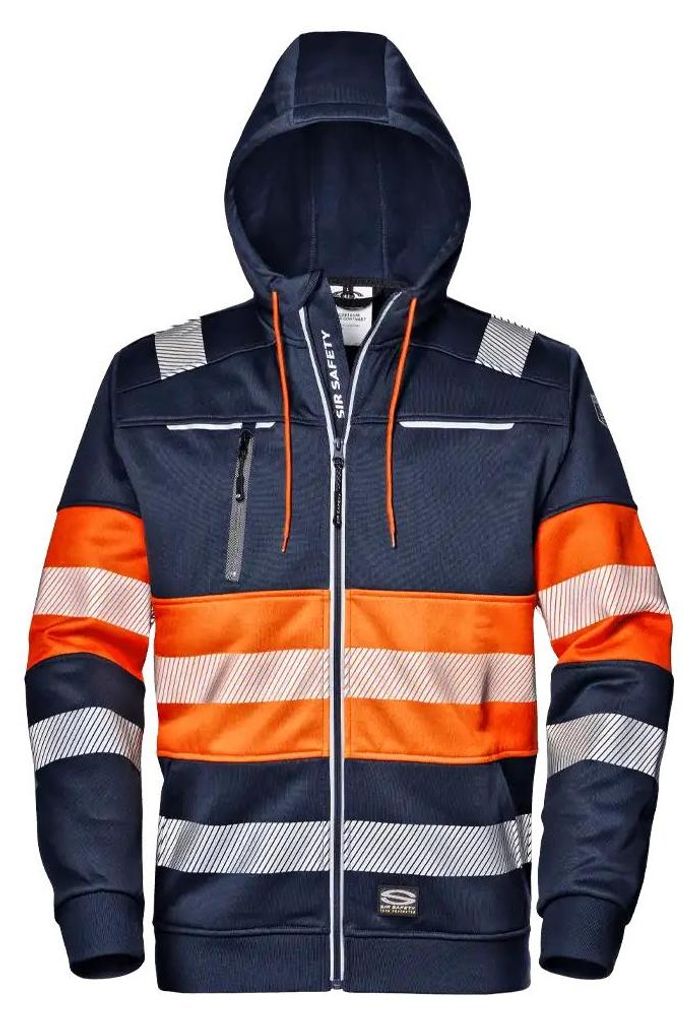 Sir Safety Contrast Warnschutz Hoodie reflektierend aus Fleece mit Kapuze für Herren, L, BLAU/ORANGE