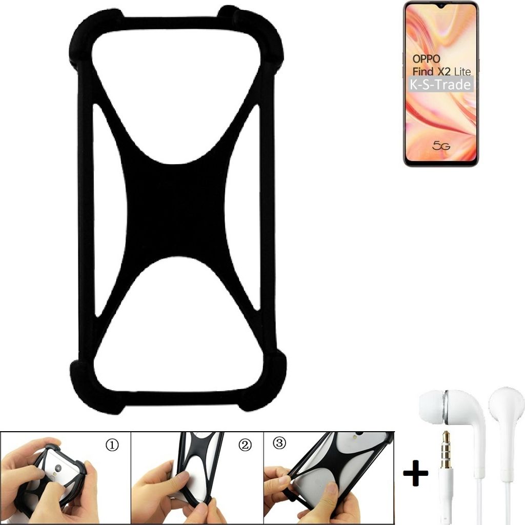 K-S-Trade Handy-Hülle + headphones kompatibel mit Oppo Find X2 Lite Schutz-Hülle Bumper Silikon Cover Case Silikoncase Silikonbumper TPU Softcase