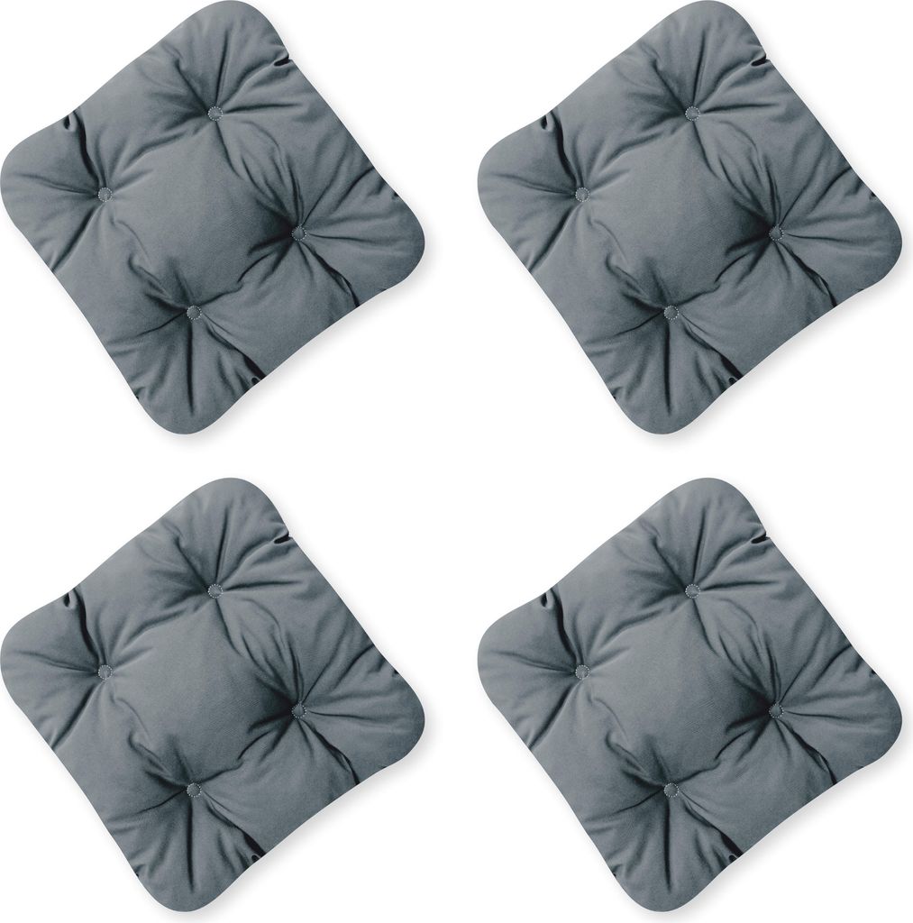 4L Textil 4er Set Stuhlkissen mit Bändern Kissen wetterfest Gartenstuhlauflagen UV-beständig Sitzkissen Outdoor (45x45 cm, 4 er Set, Dunkelgrau)