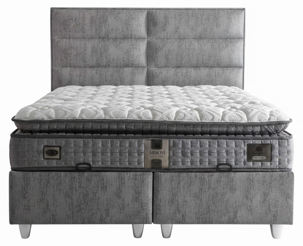 Bett mit Matratze Moderner Stil Weiches Bett Graue Farbe Stoffbezug