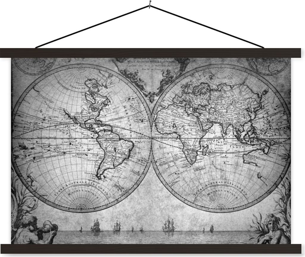 MuchoWow Textilposter Weltkarte - Antik - Vintage - Kind - Junge - Mädchen 60x40 cm mit schwarzem Rahmen - Hölzernes