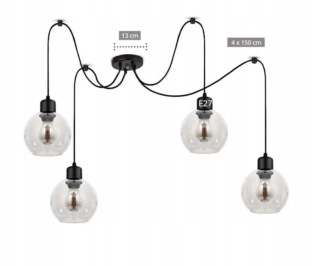 LUXOLAR Pendelleuchte 4 flammig Spider Schwarz, Led Deckenleuchte E27 60W - Hängelampe für Wohnzimmer, Küchen