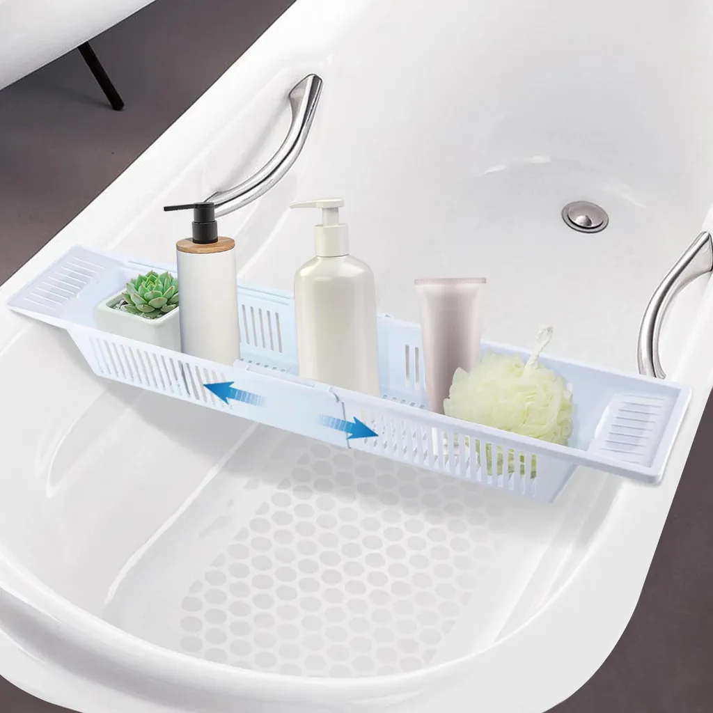Tablette de baignoire pour accessoires de douche et détente - Blanc - 4