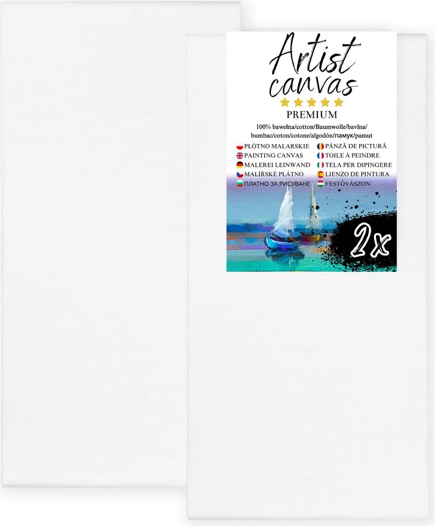 2x Tela su telaio, 100% cotone, 280 g/m², fondo bianco 70X140 cm