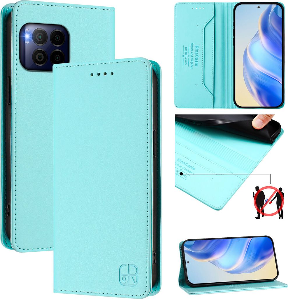 Lederhülle für T-Mobile REVVL 7 Pro Hülle Flip Brieftasche Kartenfächern Ständer Schutzhülle Türkis