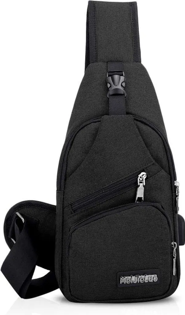 Sac de randonnée noir avec port USB externe et bandoulière de confort