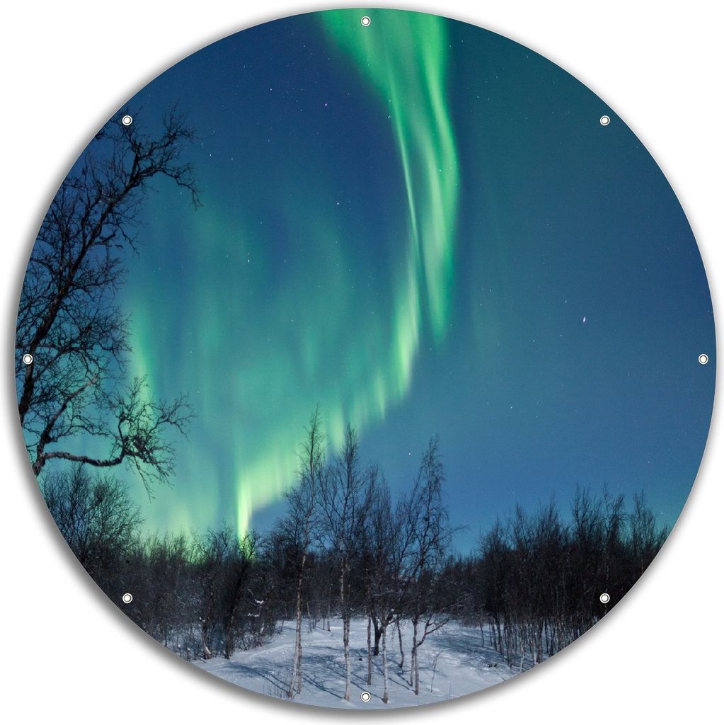 Wallario rundes Outdoor-Poster für Garten oder Balkon, Motiv Polarlicht in Schweden, 60 cm Durchmesser