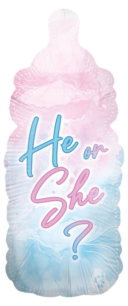 Folienballon Gender Reveal Rosa Blau Babyflasche 32 x 78 cm Produktbild 