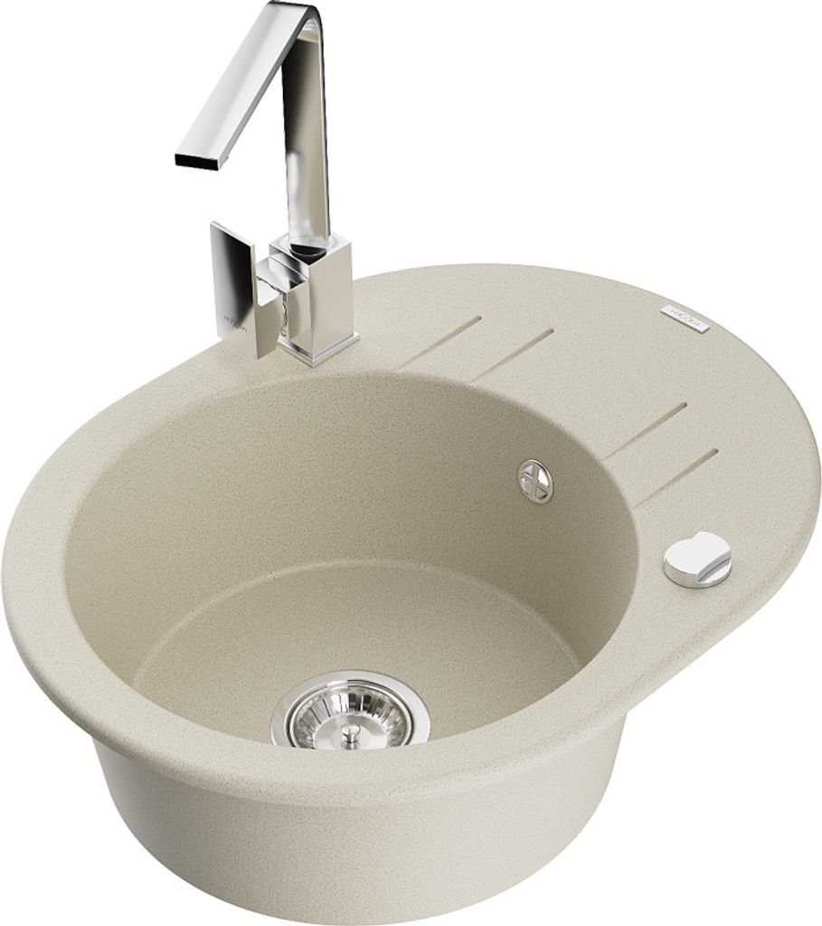 Mexen Kevin 1 Becken-Granitspüle mit Abtropffläche und Mischbatterie Rita, Beige - 6517-69-670300-00