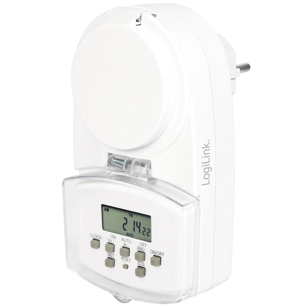 LogiLink ET0008, Tages-/Wochenzeitschaltuhr, Weiß, Digital, LED, Tasten, IP44