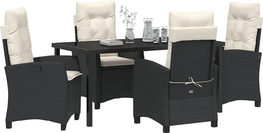 vidaXL Garten Essgruppe mit Kissen 5 pcs Schwarz Poly-Rattan